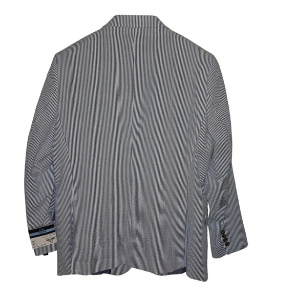 Stafford Mens Classic Fit Stretch Comfort Seersucker Blue White Stripe 46 REG - Picture 2 of 6